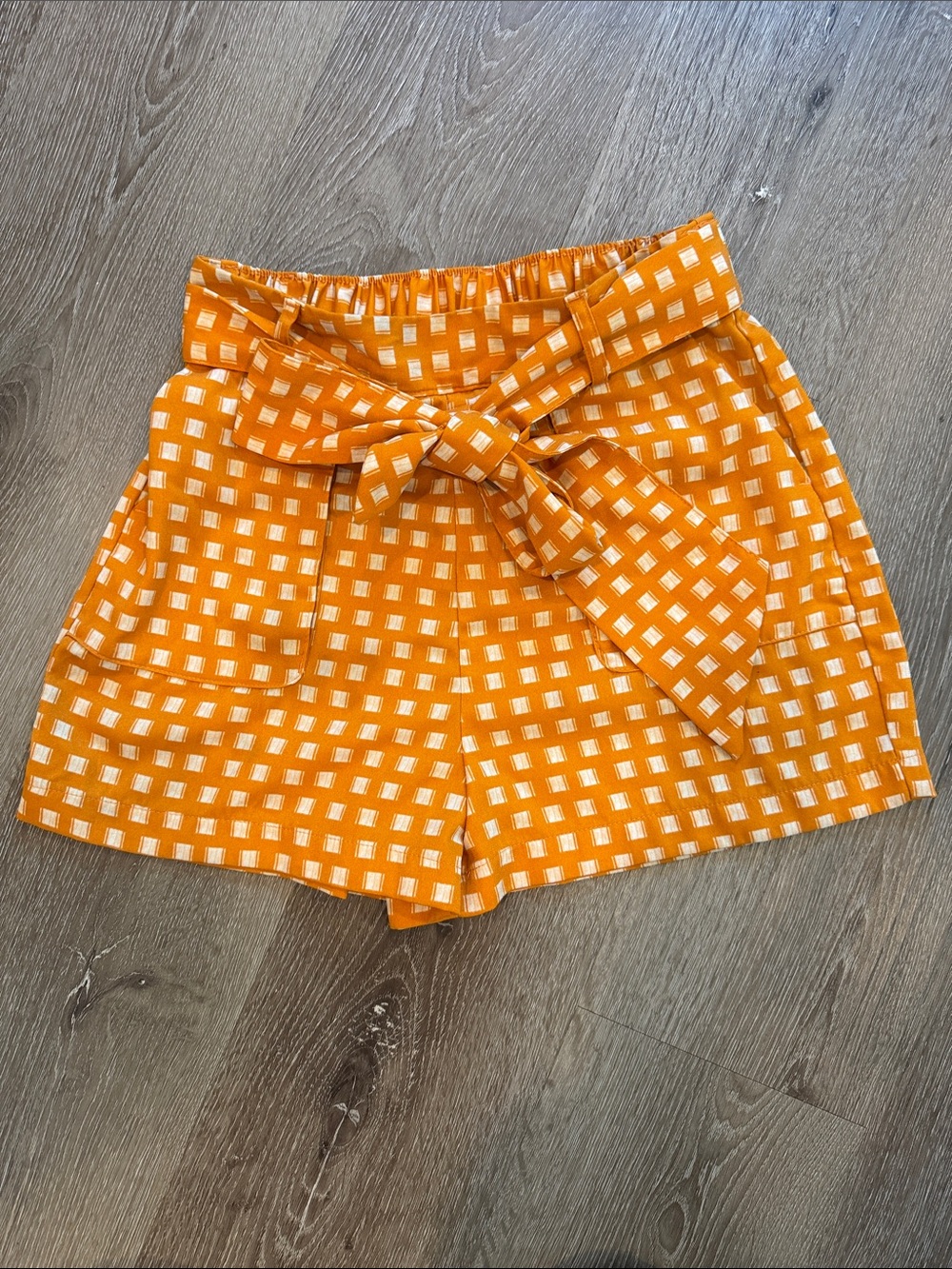 a new day Orange Gingham Tie-Waist High-Rise Shorts